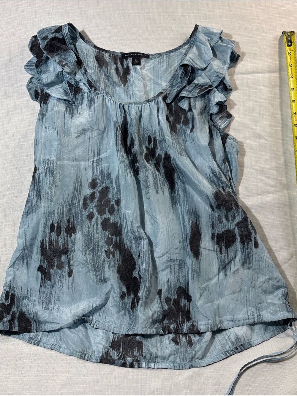 Banana Republic Light Blue and Black Ruffle Shoulder Silk Camisole